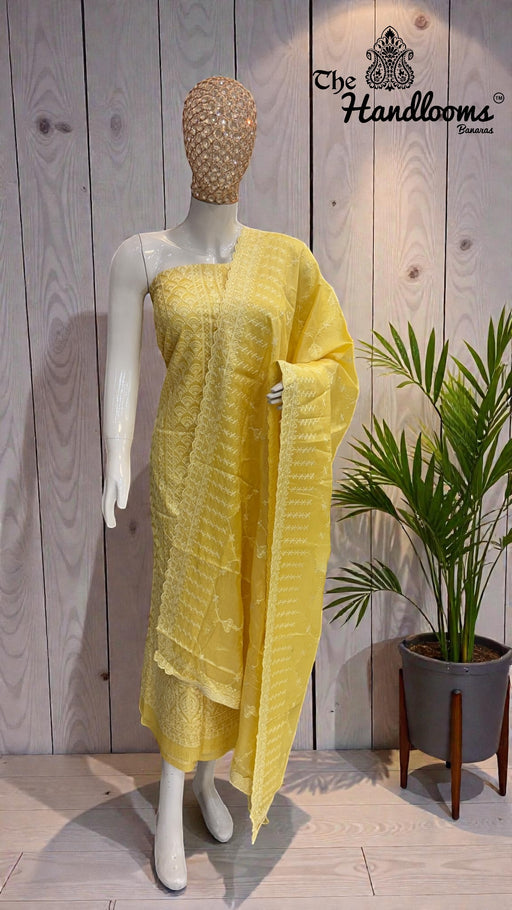 Pure Tussar Chikankari Handloom Banarasi Dress Material - The Handlooms