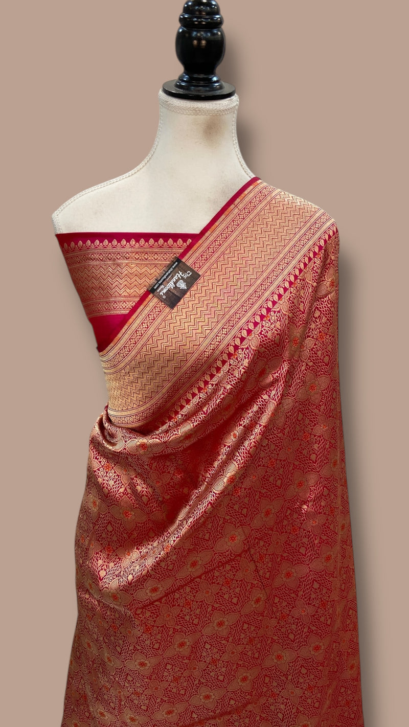 Regal Pure Katan Silk Banarasi Saree – Handwoven Tanchui Brocade With Meenakari Work