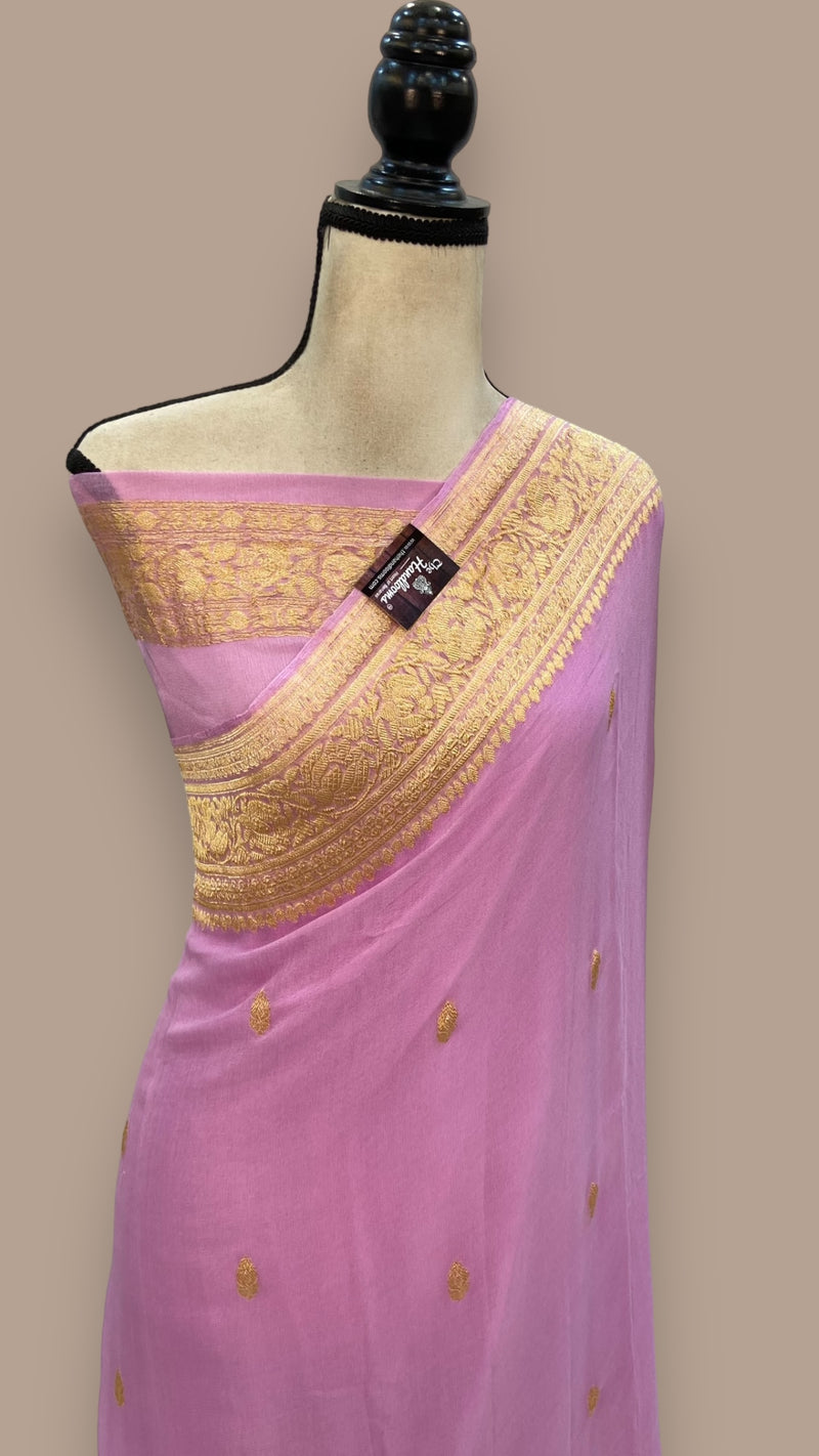 Pure Georgette Banarasi Saree - Gold zari - The Handlooms