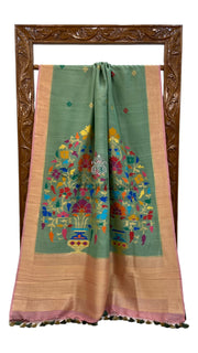 Pure Desi Tussar Handloom Banarasi Saree - All over kadua Weaving - The Handlooms