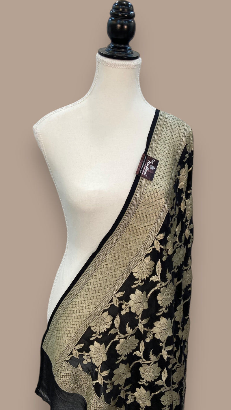 Pure Khaddi Georgette Dupatta - water zari - The Handlooms