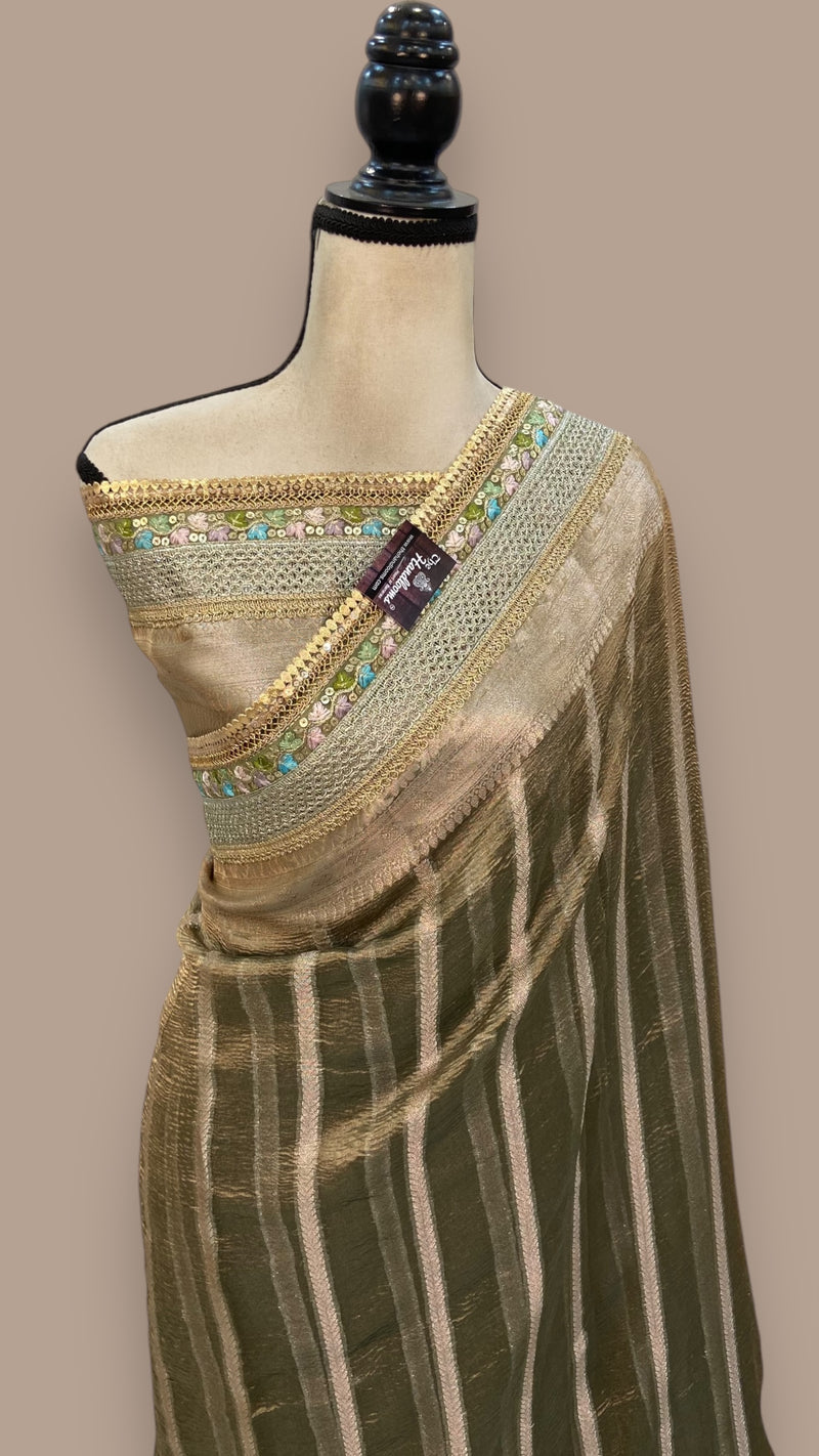 Pure Kora Tissue Handloom Banarasi Saree With Lace - The Handlooms