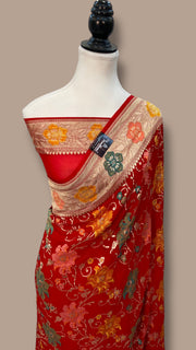 Pure Khaddi Georgette Handloom Banarasi Saree - All over Jaal Work With Meenakari - The Handlooms