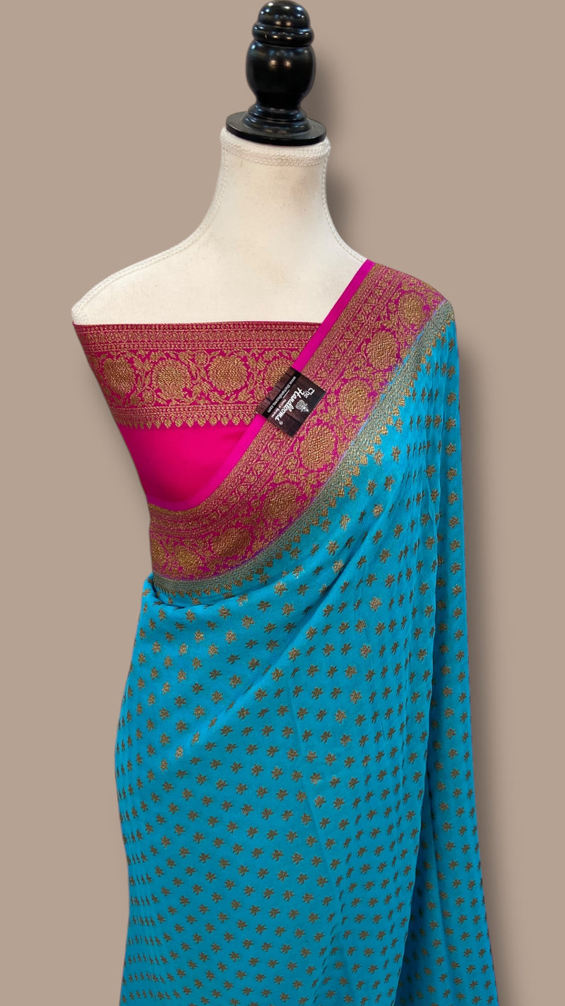 Khaddi Georgette Handloom Banarasi Saree -  Antique zari - The Handlooms