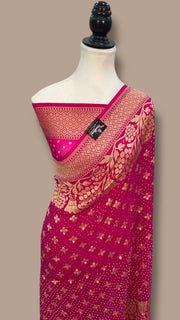 Pure Georgette Banarasi Bandhej Handloom Saree - The Handlooms
