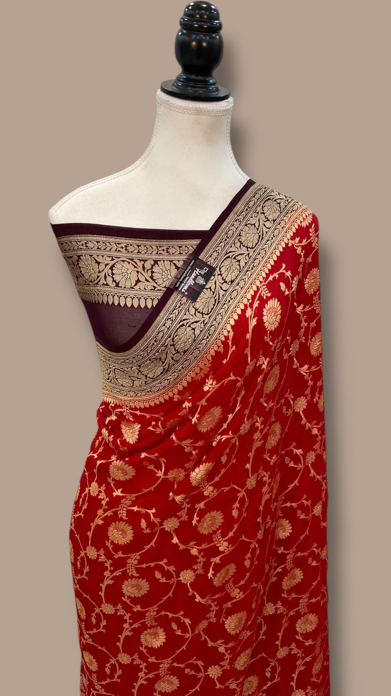 Pure Khaddi Georgette Banarasi Saree -  Gold zari - The Handlooms