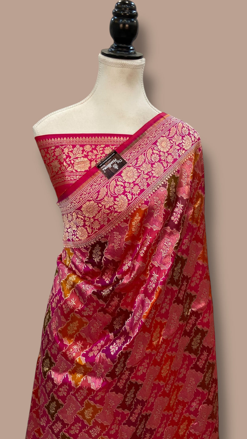 Pure Katan Silk Banarasi Handloom Saree - All over Jaal Work With Rangkart - The Handlooms