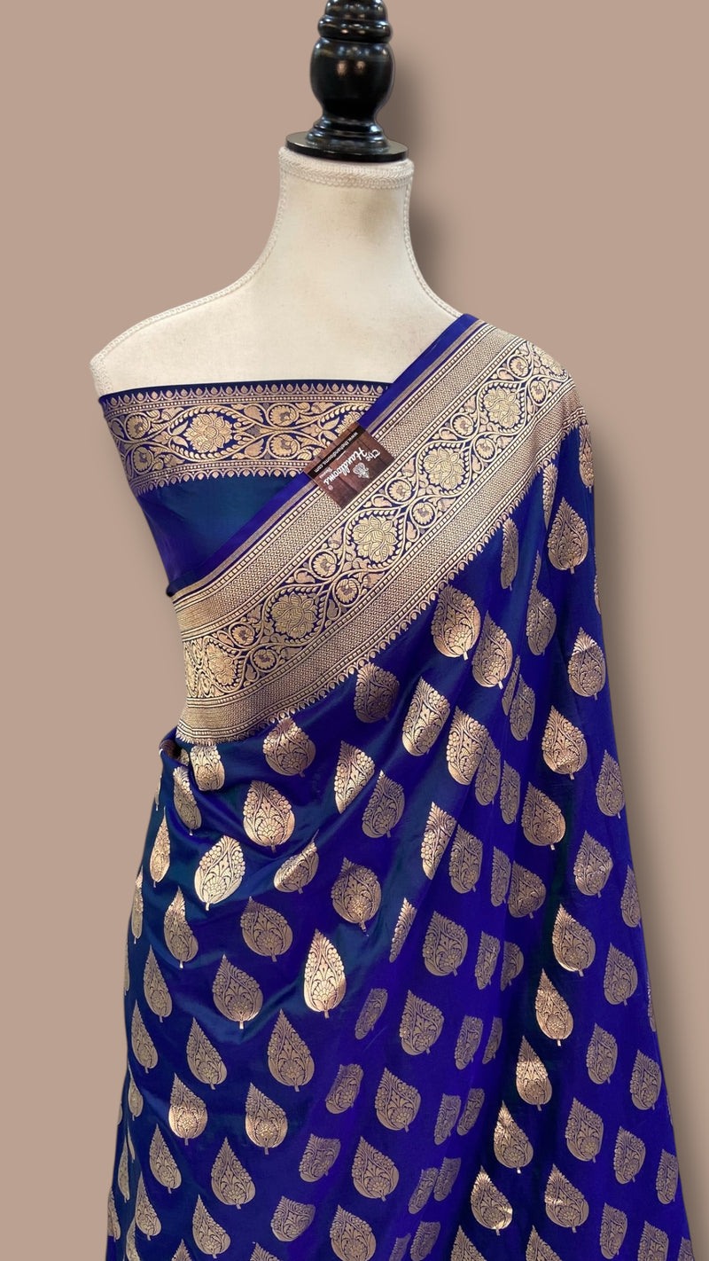 Royal Blue Pure Katan Silk Banarasi Handloom Saree - All over jaal work - The Handlooms