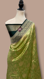 Pista Pure Chiniya Khaddi Handloom Banarasi Saree - The Handlooms