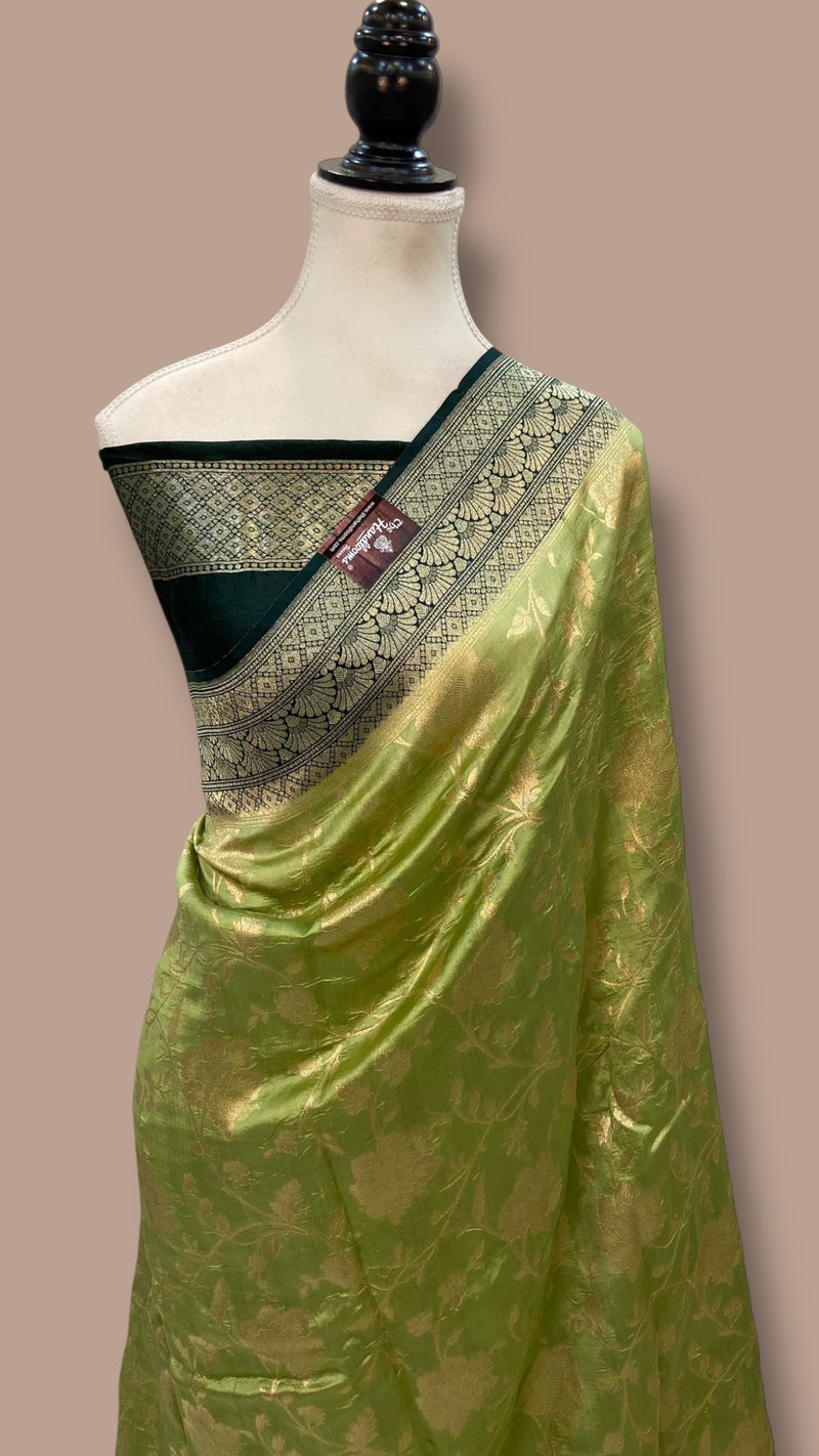 Pista Pure Chiniya Khaddi Handloom Banarasi Saree - The Handlooms