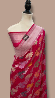 Pure Khaddi Georgette Handloom Banarasi Saree - All over Jaal Work With Meenakari - The Handlooms
