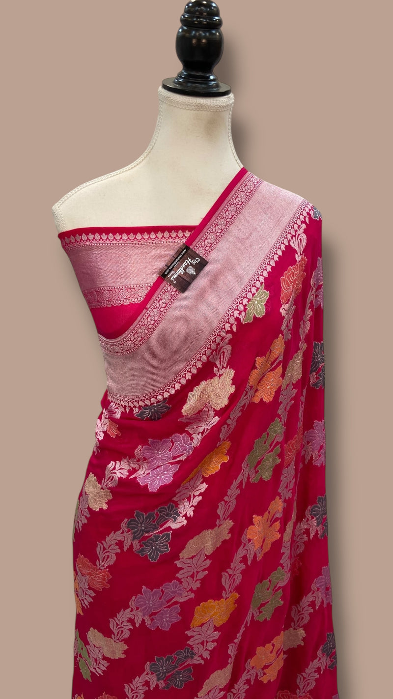 Pure Khaddi Georgette Handloom Banarasi Saree - All over Jaal Work With Meenakari - The Handlooms