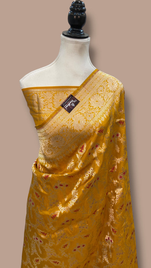 Pure Katan Silk Banarasi Handloom Saree - All Over Jaal Work - With Meenakari - The Handlooms