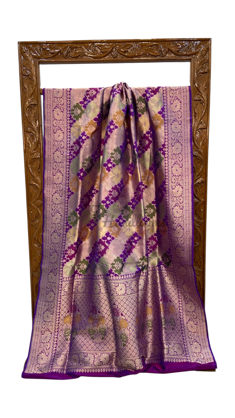 Multicolor Pure Katan Silk Banarasi Handloom Saree - All over Jaal Work With Rangkart - The Handlooms