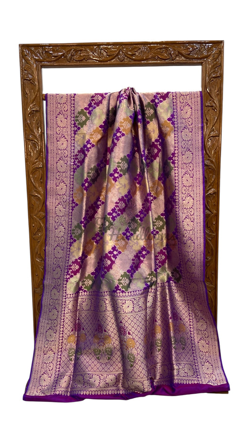 Multicolor Pure Katan Silk Banarasi Handloom Saree - All over Jaal Work With Rangkart - The Handlooms