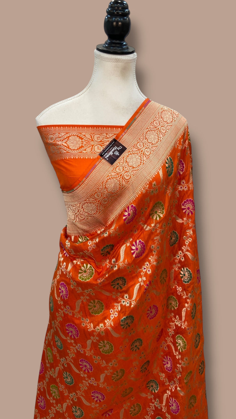Pure Katan Silk Banarasi Handloom Saree - All over Jaal work With Meenakari - The Handlooms