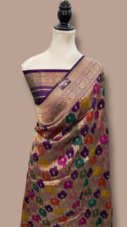 Multicolor Pure Katan Silk Banarasi Handloom Saree - All over Jaal Work With Rangkart - The Handlooms