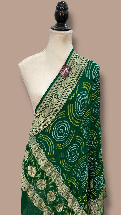 Pure Georgette Banarasi Bandhej Handloom Dupatta - Water Zari - The Handlooms