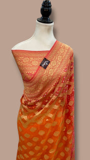 Pure Georgette Banarasi Bandhej Handloom Saree - The Handlooms