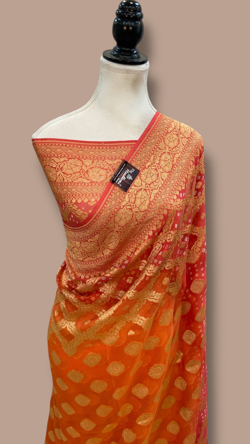 Pure Georgette Banarasi Bandhej Handloom Saree - The Handlooms