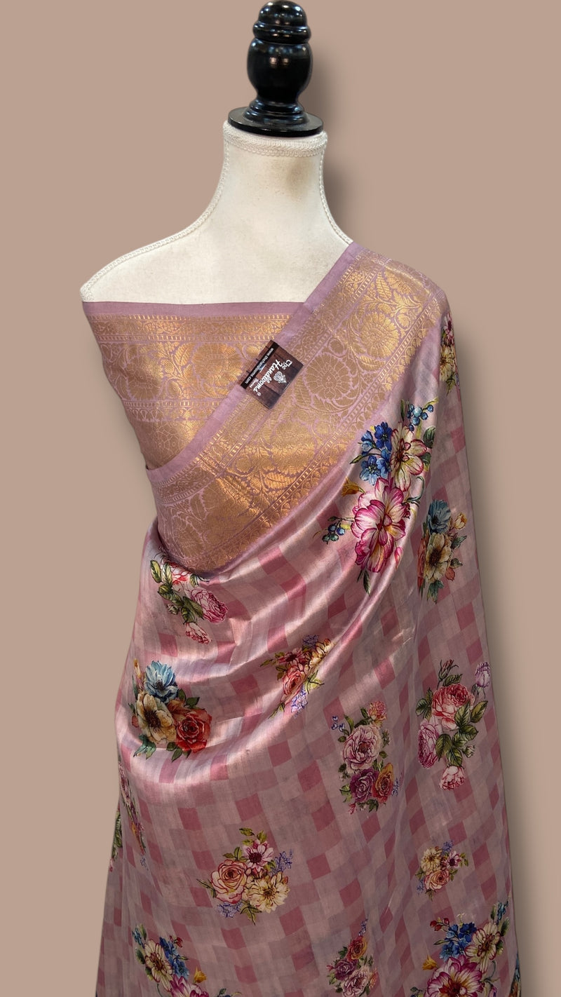 Pure Mango Silk Banarasi Handlokom Saree With Digital Print - The Handlooms