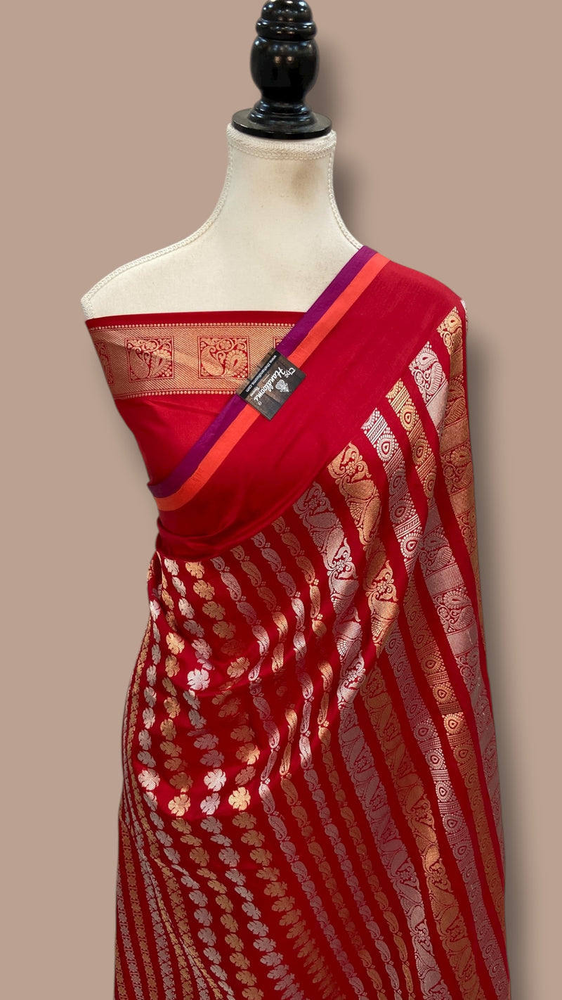 Red Nita Ambani Pure Katan Silk Banarasi Handloom Saree - All over Jaal work - With Meenakari - The Handlooms