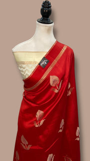 Red Pure Mango Silk Banarasi Handloom Saree - The Handlooms