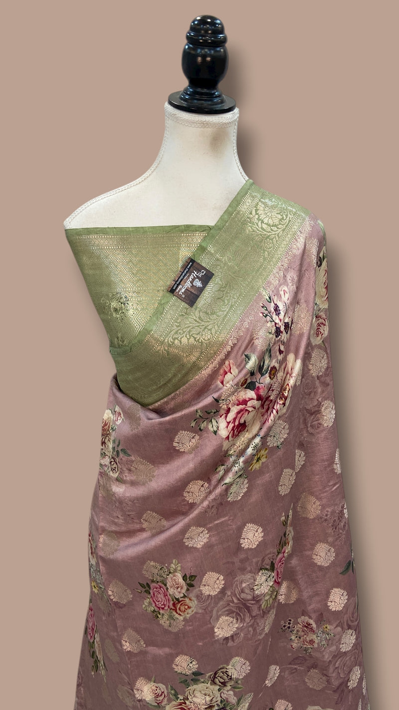 Pure Chiniya Silk Handloom Banarasi Saree Digital Print - The Handlooms
