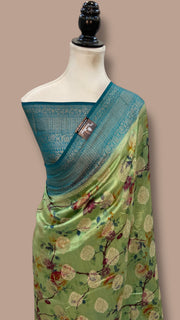 Pure Chiniya Silk Handloom Banarasi Saree Digital Print - The Handlooms