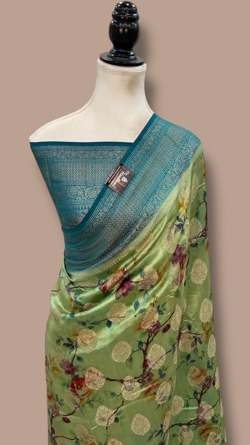 Pure Chiniya Silk Handloom Banarasi Saree Digital Print - The Handlooms