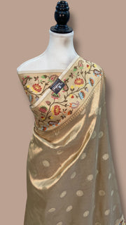 Pure Kora Tissue Handloom Banarasi Saree - Paithani Border - The Handlooms