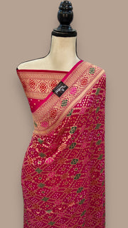 Pure Georgette Banarasi Bandhej Handloom Saree - with meenakari work - The Handlooms