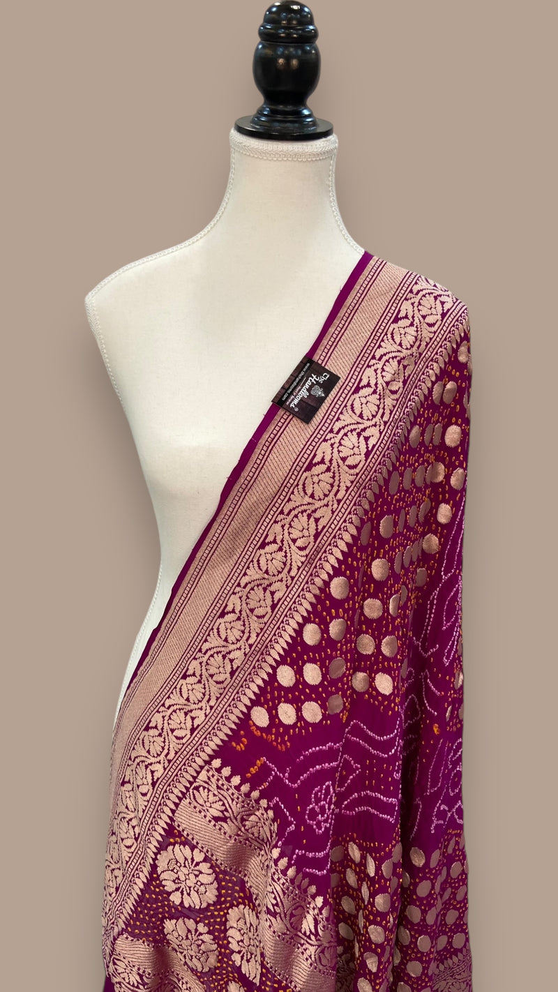 Pure Georgette Banarasi Bandhej Handloom Dupatta - The Handlooms