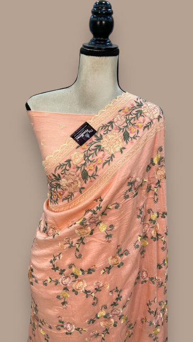 Moonga Georgette Handloom Banarasi Saree With Chikankari