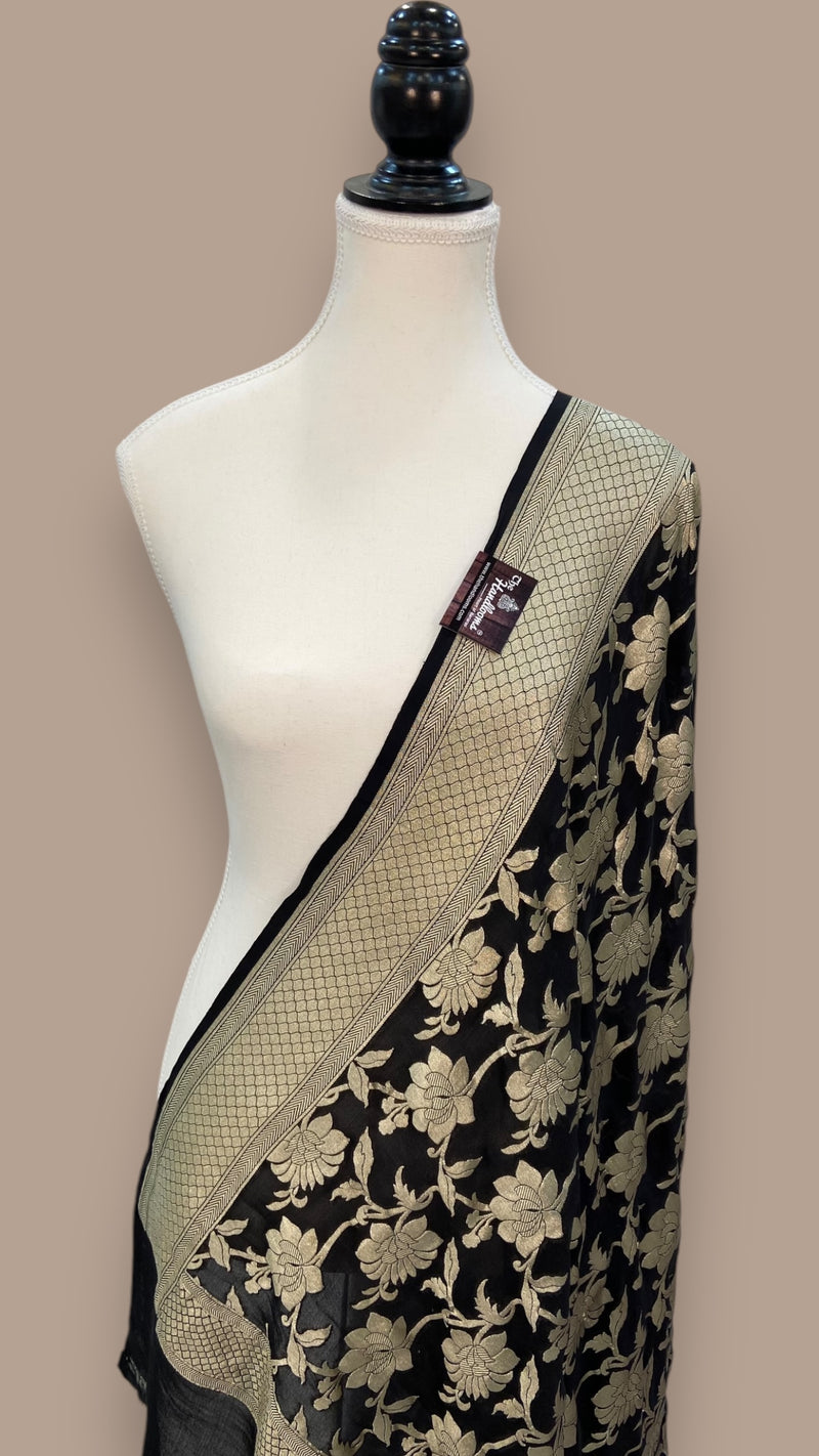 Pure Khaddi Georgette Dupatta - water zari - The Handlooms