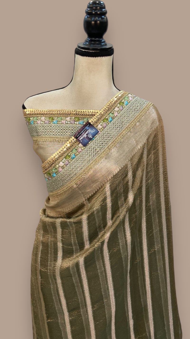 Pure Kora Tissue Handloom Banarasi Saree With Lace - The Handlooms