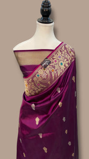 Pure Katan Silk Banarasi Handloom Saree - All over Sona Roopa Kadua motifs - The Handlooms