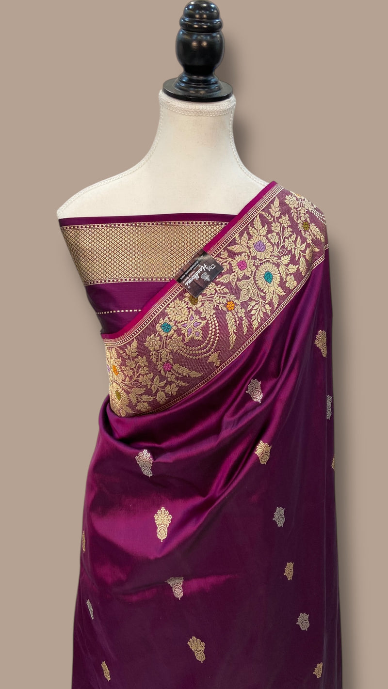 Pure Katan Silk Banarasi Handloom Saree - All over Sona Roopa Kadua motifs - The Handlooms