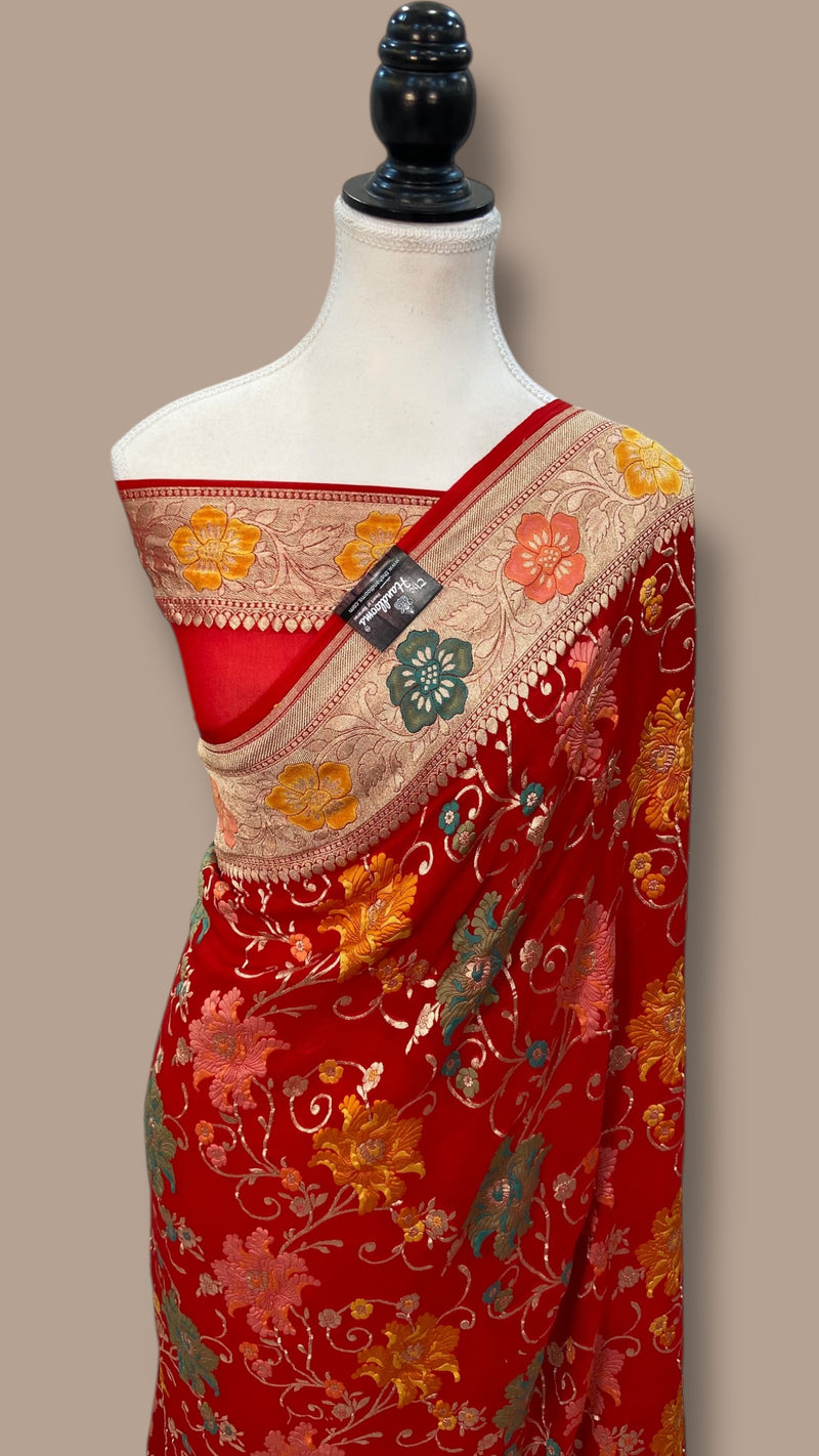 Pure Khaddi Georgette Handloom Banarasi Saree - All over Jaal Work With Meenakari - The Handlooms