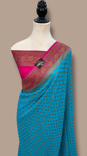 Khaddi Georgette Handloom Banarasi Saree -  Antique zari - The Handlooms