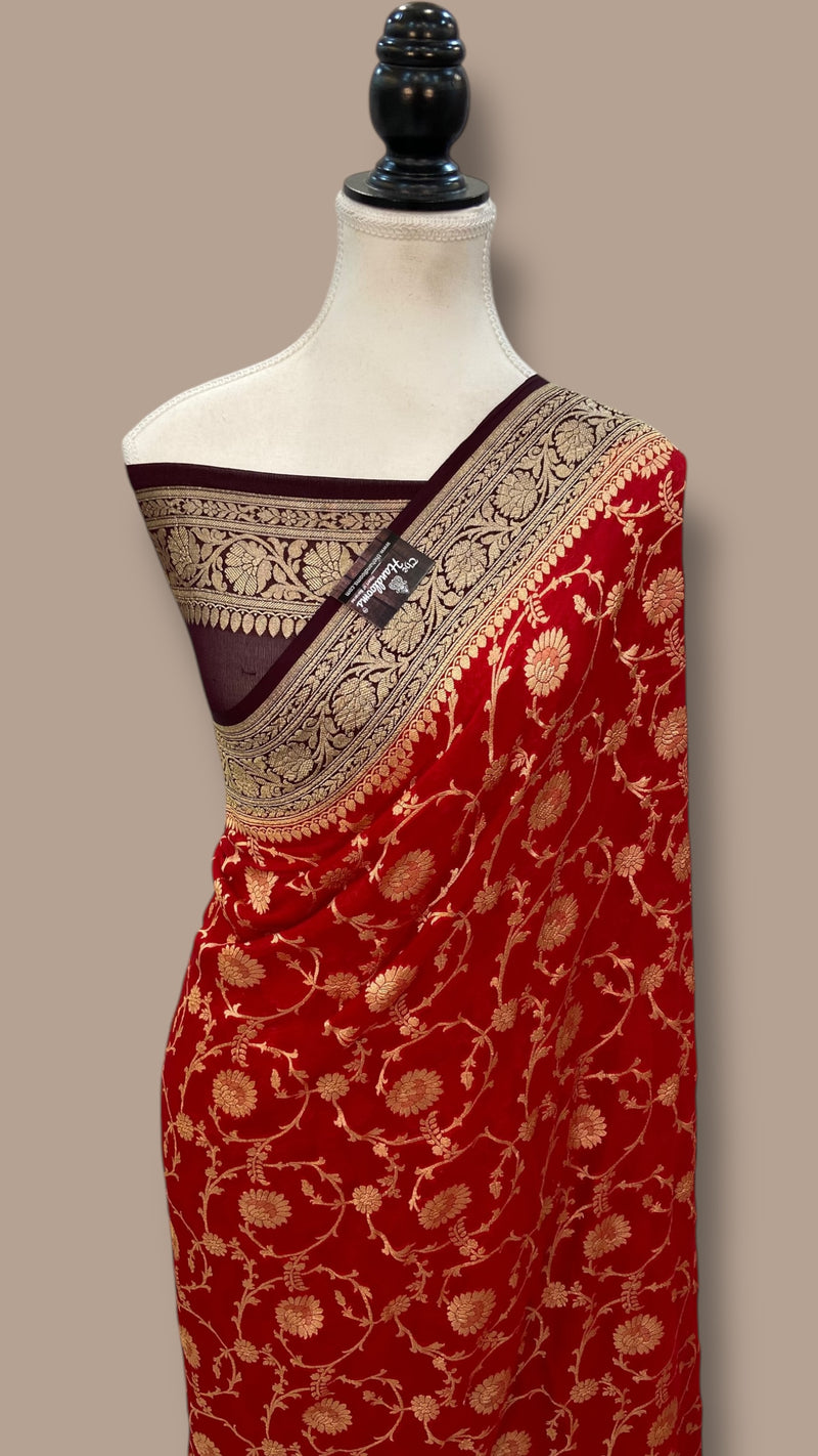 Pure Khaddi Georgette Banarasi Saree -  Gold zari - The Handlooms