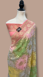 Pure Khaddi Georgette Handloom Banarasi Saree with water zari - The Handlooms
