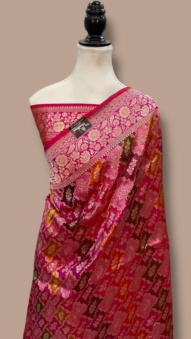 Pure Katan Silk Banarasi Handloom Saree - All over Jaal Work With Rangkart - The Handlooms