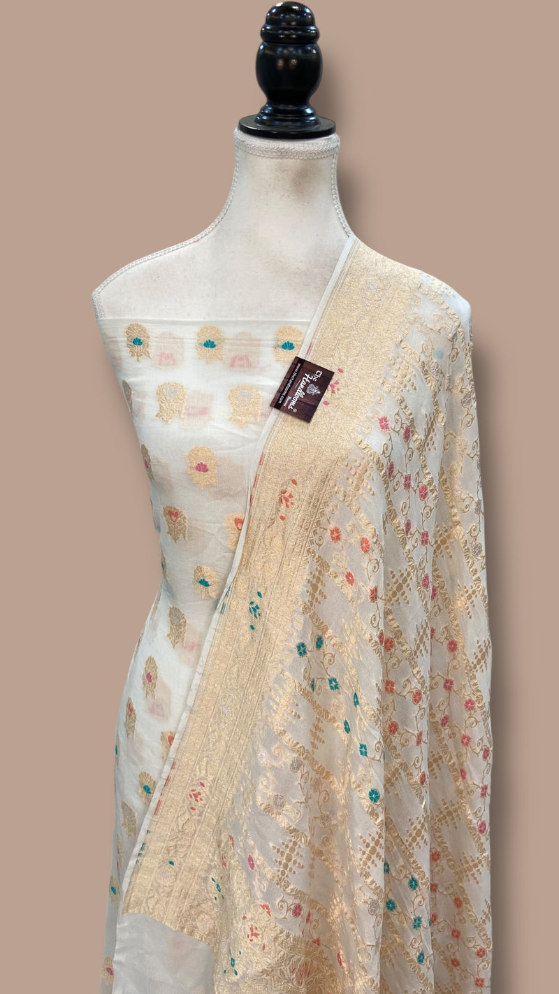 Khaddi Georgette Banarasi Dress material Water Zari With Meenakari - The Handlooms