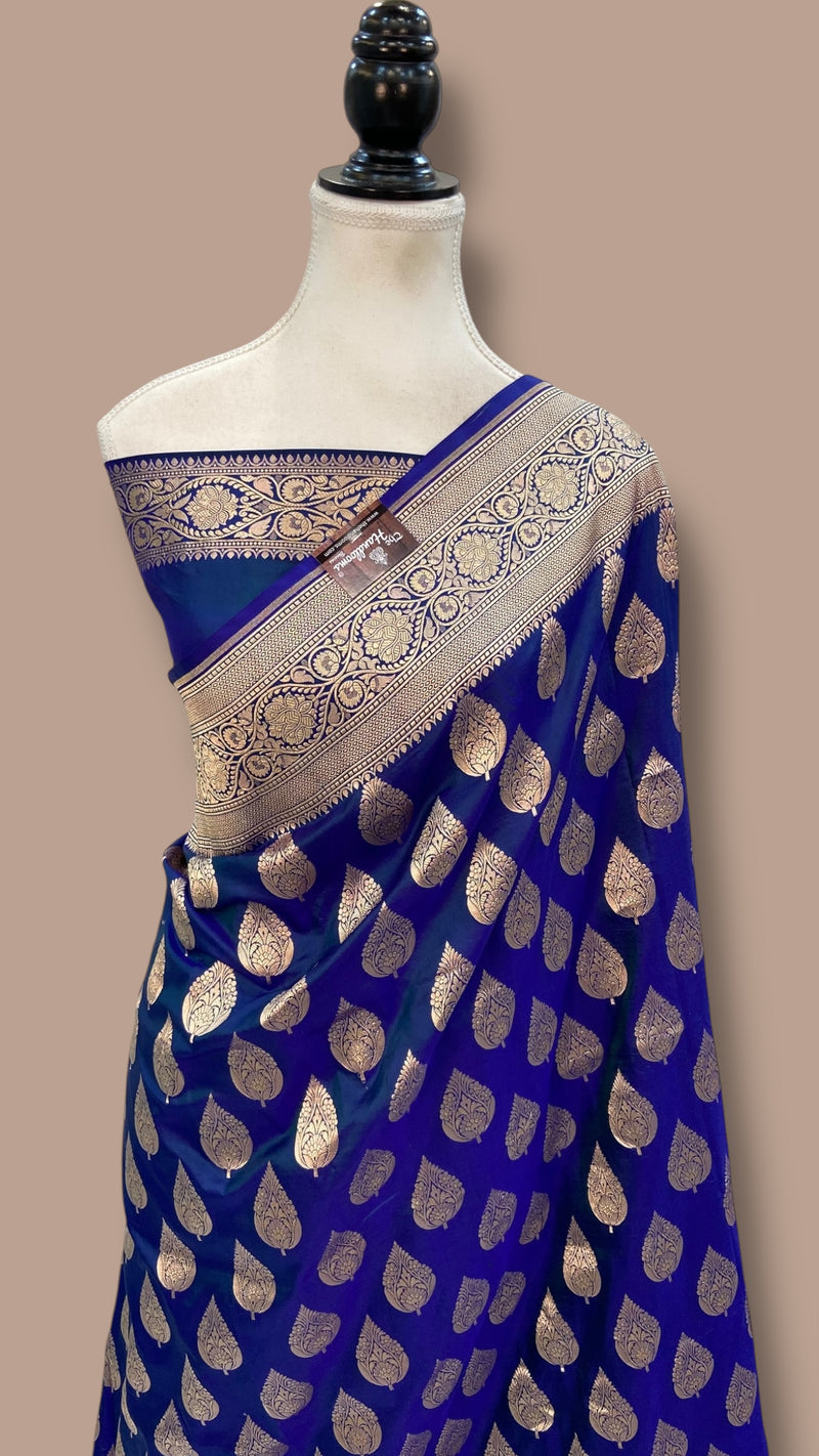 Royal Blue Pure Katan Silk Banarasi Handloom Saree - All over jaal work - The Handlooms