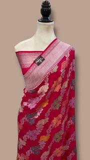 Pure Khaddi Georgette Handloom Banarasi Saree - All over Jaal Work With Meenakari - The Handlooms