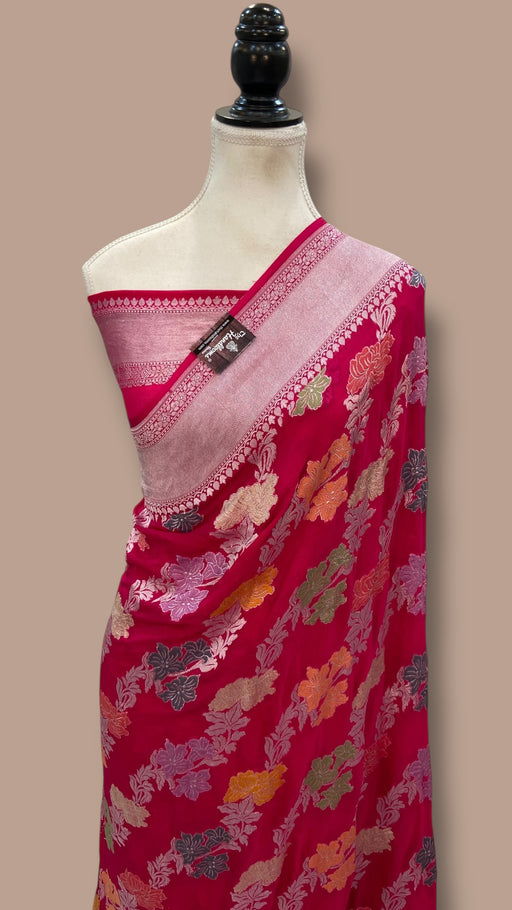 Pure Khaddi Georgette Handloom Banarasi Saree - All over Jaal Work With Meenakari - The Handlooms