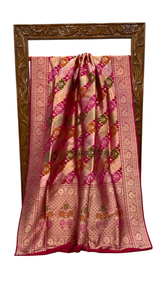 Multicolor Pure Katan Silk Banarasi Handloom Saree - All over Jaal Work With Rangkart - The Handlooms
