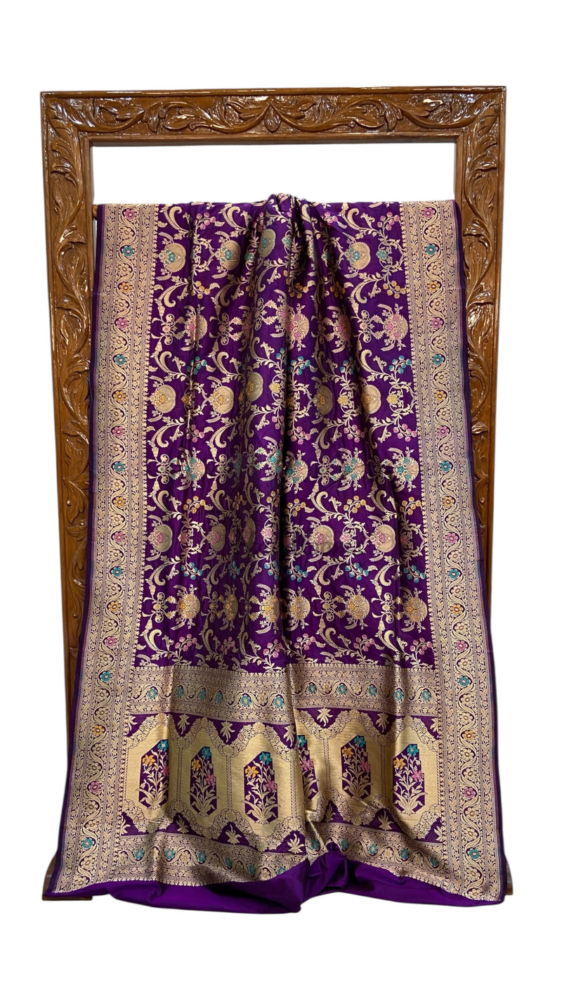Pure Katan Silk Banarasi Handloom Saree - All over Jaal work With Meenakari - The Handlooms