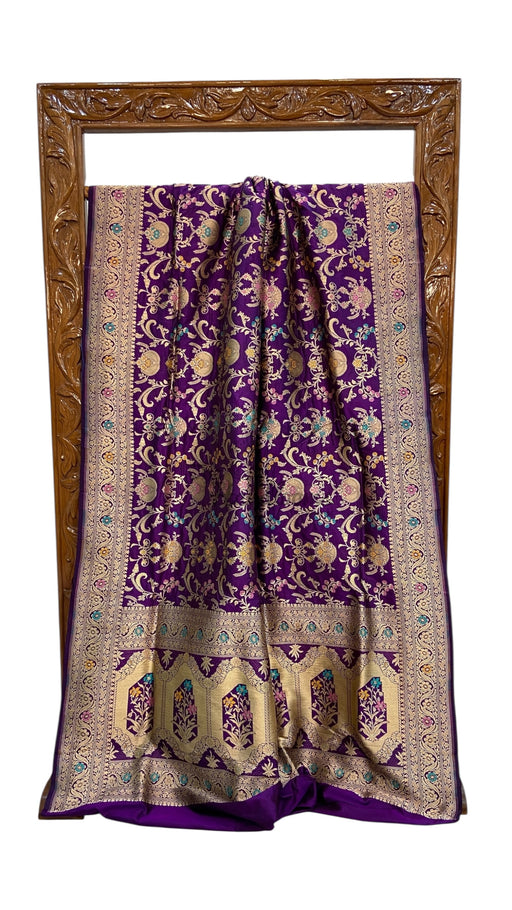 Pure Katan Silk Banarasi Handloom Saree - All over Jaal work With Meenakari - The Handlooms
